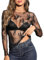 Xnova Camiseta Transparente Mujer Negra Manga Larga Blusas Fiesta Sexy y Chic Malla Crop Top Rejilla Clubwear Casual Camisas Cuello Redondo, Negro B, L