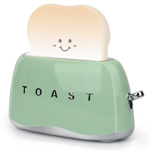 QANYI New Retro Decor Toaster Lamp,Retro Toaster Shape with Imitate Stainless Rechargeable and Portable Light, Desk Decoration Christmas Gifts for Teens Teenages Tweens Women(Sage Green)