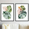 GERRIT Monstera-Blatt, tropisches Blatt, Druckposter, Aquarell-Leinwandgemälde, rosa grüne Blätter, Wandkunst, Wohnzimmer, Dekor, Bilder, 30 x 50 cm x 2, rahmenlos