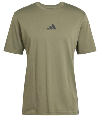 adidas Herren Essential Three Stripes Single Jersey Shirt, Olive strata/Black, XXL