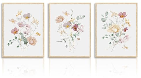 Dazzlewall Aquarell Blumen Leinwand Bilder Minimalistische Botanische Wandbilder für Schlafzimmer Wohnzimmer Dekor 30X40 cm Ohne Rahmen 3er Set