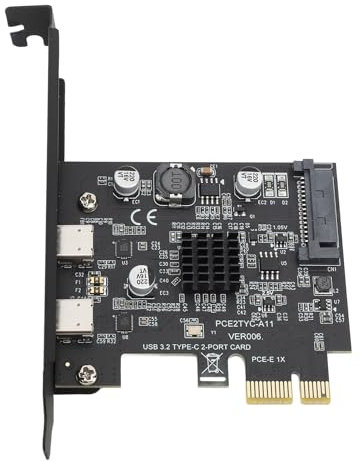 Tosuny USB 3.2 PCI Express Erweiterungskarte, 2 USB C Port PCIE USB 3.2 Gen2 Karte mit ASMedia ASM3142 Master Control, High Speed ​​10Gbit/s, SATA 15PIN Stromanschluss, für Win7 10 11