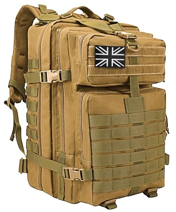 WOLT | Tactical Backpack for Men 45L Military Backpack Large 3 Day Molle Assault Pack Rucking Backpack for Survival Hiking, Khaki
