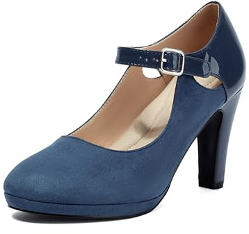 elerhythm Mary Jane Chaussures rétro à talons fermées pour femme - Chaussures Gatsby - En daim - Style chic et vintage