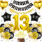 13. Geburtstag Deko Schwarz Gold - 66 Stück Teenager Zahlen 13 Folienballon HAPPY BIRTHDAY Banner OFFICIAL TEENAGER Banner Herzballon für Jungen Mädchen