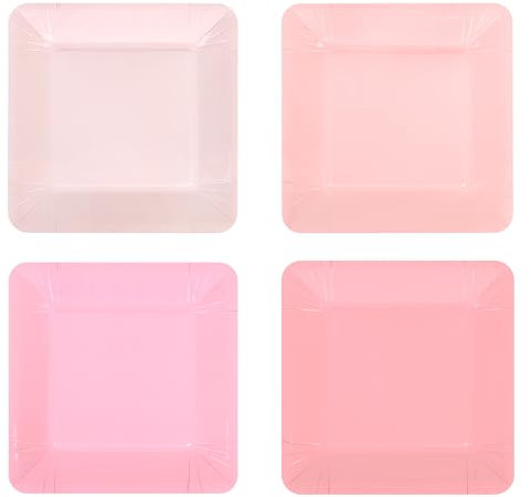 AimFun Pink Square Paper Plates Gradient Pink Party Plates Cute Solid Colored 9 Dinner Pink Disposable Plates for Birthday Wedding Baby Bridal Shower Christmas Party Supplies Decorations (Pink, 24)