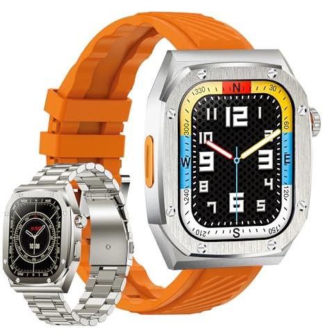 Smartwatch Uomo Donna con Display Amoled 2.1’’ Sempre Acceso, 460 mah Batteria a Basso Consumo, Impermeabile IP68, Telefonate Bluetooth, Sonno Cardiofrequenzimetro, +120 Modalità Sportive (Arancione)