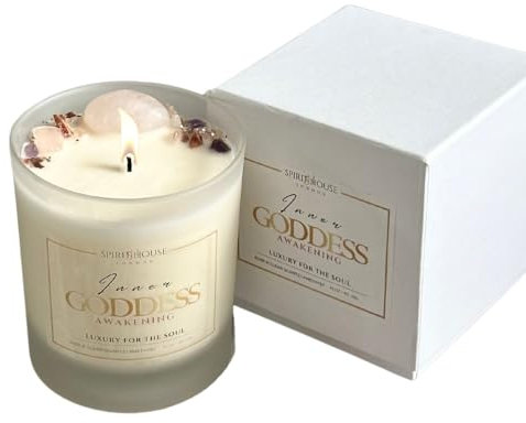 Goddess Luxury Candle Ritual | 100% Soy Wax | Rose Quartz Amethyst Crystal Energy Healing & Guided Meditations | Spiritual Aromatherapy Mother's Day | Scented Candles Gifts for Women