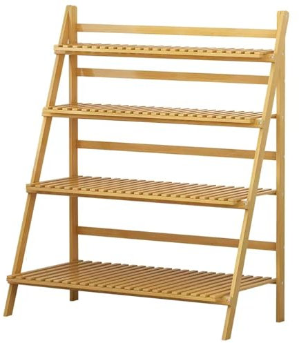 Snaweo Ladder Plant Stand, Foldable Bamboo Plant Shelf, 2/3/4 Tier Flower Pot Display Shelf Rack, Multifunctional Plant Holder, for Home Patio Balcony Garden(4Tier,19.7/50cm)