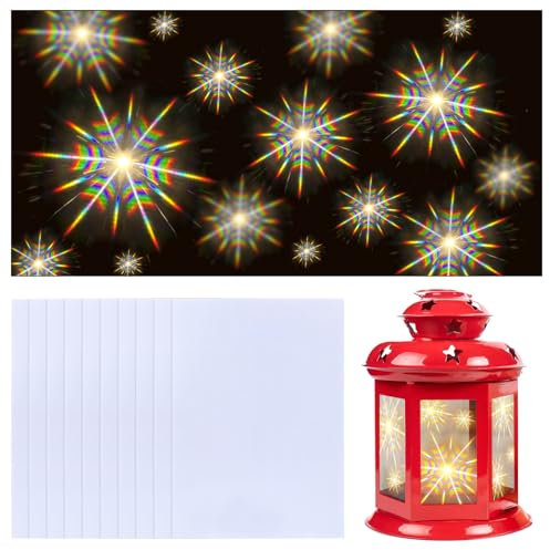 LANMOK 10 Stück Schneeflocken Lichteffektfolie 29.8 x 21 cm Weihnachten Fensterfolie PVC Schneeeffekt Folie Weihnachtsdeko Schneeflockenfolie Basteln für Weihnachten Advent Winter Dekoration
