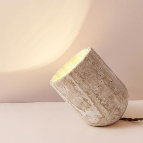 YKSJDFH Japanische Travertin-Tischlampe mit organischem Steinsockel, Wabi-Sabi-Nachttischlampe, rustikale Tischlampe, Heimdekoration, Schreibtischlampe, Nachttischlampe für gemütliches Schlafzimmer, W