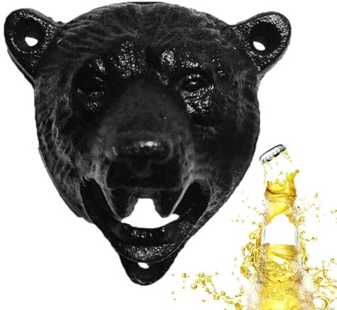 Décapsuleur créatif en fonte avec tête d'ours | Décapsuleur mural pour grotte masculine, décoration de garage, camping, restaurant, bar, maison