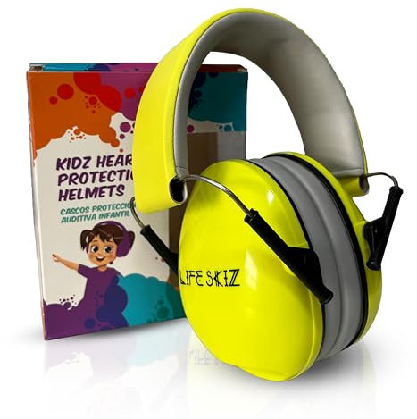 LIFE SKIZ Cascos antiruido niños.Protección auditiva infantil.Ideal para niños con autismo y sensibilidad al ruido.De 3 a 16 años.Cascos para estudiar.Reducen el ruido excesivo. (amarillo)