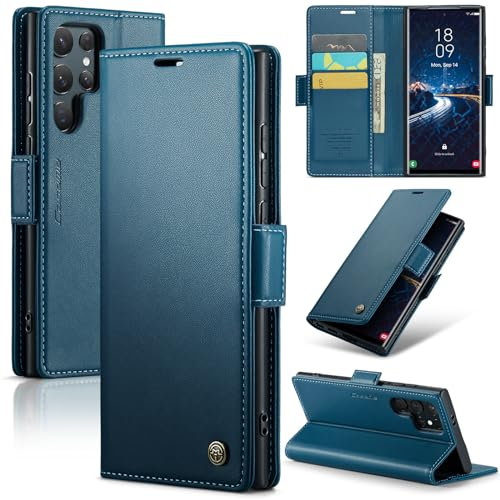 Rerzoiro Cover per Samsung Galaxy S24 Ultra Custodia Portafoglio [Blocco RFID] Premium Pelle PU Wallet Case Flip Libro con Porta Carte Slot Supporto Flip Case per Samsung Galaxy S24 Ultra, Blu