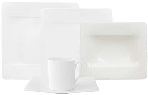 Villeroy & Boch Modern Grace Kombiservice 30-teilig | Speise-, Suppen-, Frühstücksteller, Kaffeetassen und Untertassen für 6 Personen | Premium Bone Porzellan | Weiß