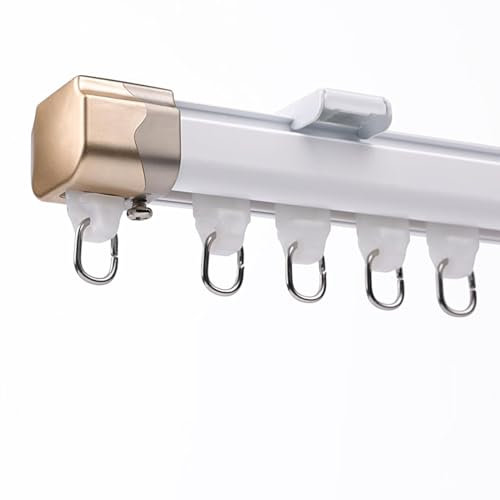 GArcan Leise Vorhangschiene, Aluminium-Vorhangschiene mit Überkreuzung, Deckenmontage, Verdunkelung, geräuschlos, komplettes Zubehör, Wohnzimmer, Schlafzimmer (Farbe: W