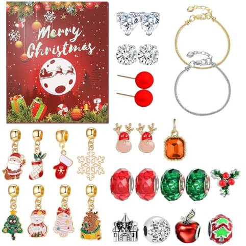 Schmuck-Adventskalender, Adventskalender 2024 Frauen, Countdown 24 Tage, Weihnachtskalender, Kalender 2024 Mädchen-Schmuck, komplettes Schmuckherstellungs-Set für Frauen, Ehefrau, Tochter, Mädchen,
