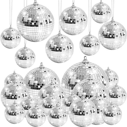 Kepfire Spiegel-Discokugeln, Ornament, reflektierend, hängende Discokugeln, Dekoration, silberfarben, Discokugel-Dekorationen, Disko-Thema, DJ-Club, 70er-Jahre, Disco-Partyzubehör, Hochzeit, 17 Stück