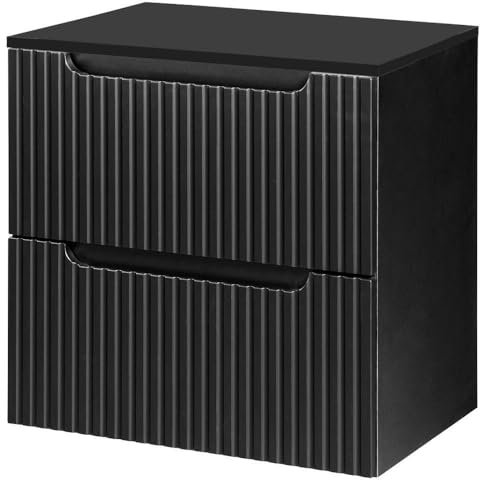 [en.casa] Mueble de Baño Bajo Lavabo Newport con Encimera de 60 cm Sin Recortes y Armario Suspendido con 2 Cajones 60x60x40 cm MDF/Aglomerado - Negro