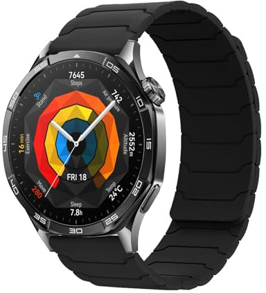 Hinnwer 22mm Armband Kompatibel mit Huawei Watch GT 6 46mm/Huawei Watch GT 6 Pro 46mm/Ultimate 2/5/GT 5/GT 5 Pro, Doppelseitiges Magnetische Silikon Ersatzarmband Schwarz