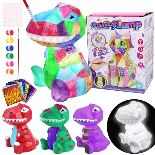 Bastelset Kinder ab 4 5 6 7 8 Jahre, Dinosaurier Lampe Malset Basteln Kinder Bemalen Ihre Eigene Lampe, DIY Bemaltes Nachtlicht, Bastelset Mädchen, Kreatives Geschenke für Mädchen Jungen 6-12 Jahre