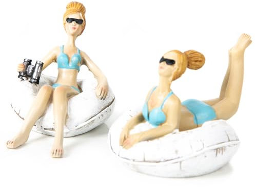 Logbuch-Verlag 2 Maritime Dekofiguren Frauen im Schwimmreifen Badenixe Urlaub Sommer Badezimmer Dekoration zum Hinstellen 10 cm
