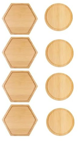 8er Set Bambus Untersetzer, Mosaik Untersetzer 4 Runde (9,5 cm) & 4 Sechseckige (12 × 10,5 cm), rutschfest, Hitzebeständig & Langlebig, Ideal für Gläser, Tassen, Tischschutz & Heimdekoration