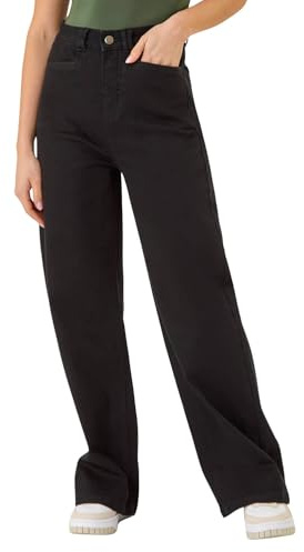 Roman Originals Wide Leg Jeans for Women UK Ladies Denim Trousers Palazzo Pants Jeggings Stretchy Cotton Summer Winter Smart Office Work Party Flattering Bottoms - Noir - Size 10