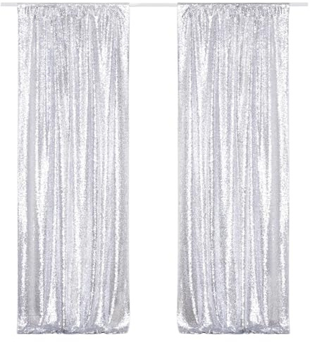3E Home Rideaux à paillettes argentées, 2 panneaux, 0,6 x 2,4 m, toile de fond à paillettes pour photomaton pour décorations de fête d'anniversaire de Noël