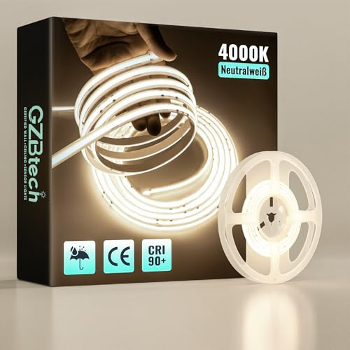 GZBtech 230V COB LED Streifen 1m 4000K Neutralweiß, CRI90+ selbstklebend Flexible silikon Lichtband, 1000lm/m Aussenbereich strip light für TV Hintergrundbeleuchtung schrank beleuchtung Schlafzimmer