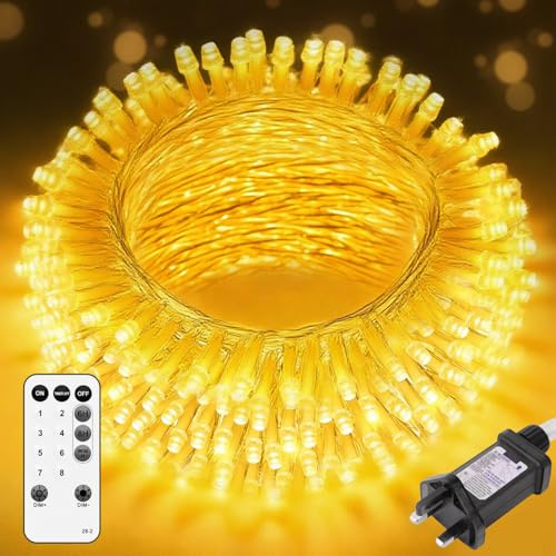 20M 200 LED Fairy Lights Plug In, Warm White String Lights with Remote, 8 Modes 3 Timers 4 Brightness, IP44 Waterproof Mains Powered Indoor Outdoor Christmas Fairy Lights for Bedroom Garden Decor
