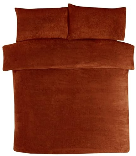 Teddy Fleece Duvet Sets – Super Soft Warm Quilt Cozy Fluffy Bedding Fleece with Pillow Cover Bed Size Single Double King Super King Home linen Accessories Bedding Set (Brunt Orange, Super King)