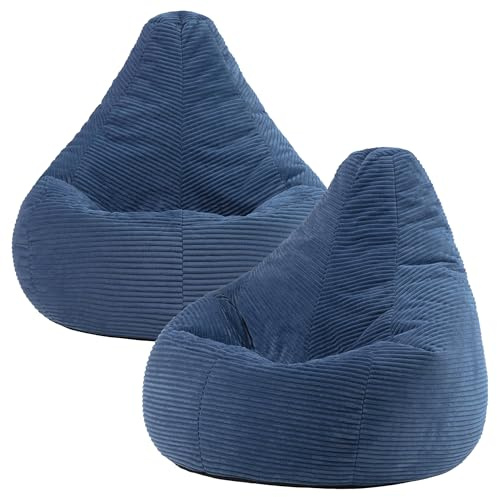 icon Dalton Cord Bean Bag with Filling Included, Set of 2, Blue | Made in the UK, Adult Beanbag, Comfy Chair, Soft Corduroy Fabric, Floor Chair For Lounge and Bedroom