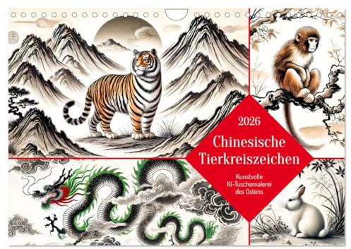 Chinese zodiac signs - Artistic AI ink painting of the East UK-Version (Wall Calendar 2026 DIN A4 Landscape), CALVENDO 12 Month Wall Calendar