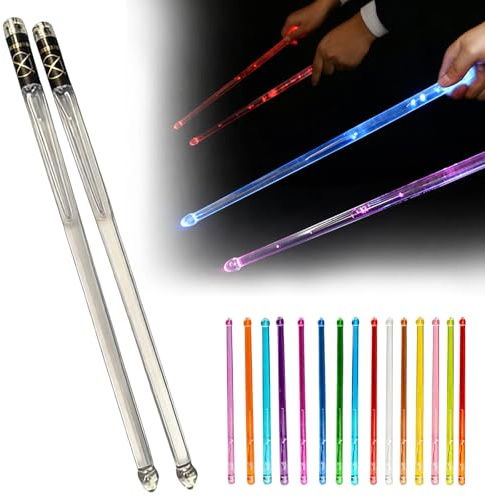 GOEDCH 15 Farben LED Leuchten Trommelstock: 5A Leuchtende Drumsticks aus PC-Polymermaterial mit USB-Ladekabel und Samtbeutel, Aufladbar Beleuchtete Trommelstock für Party Nachtveranstaltungen