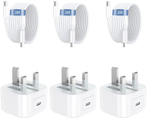 For iPhone 16 Charger, iPhone 15 Fast Charger Cable and Plug 3 Pack 20W PD 3M Fast Charger USB C Plug Type C Wall Plug Adapter Compatible with iPhone 17/16 Pro/16 Pro Max/15/15 Plus/15Pro Max/iPad