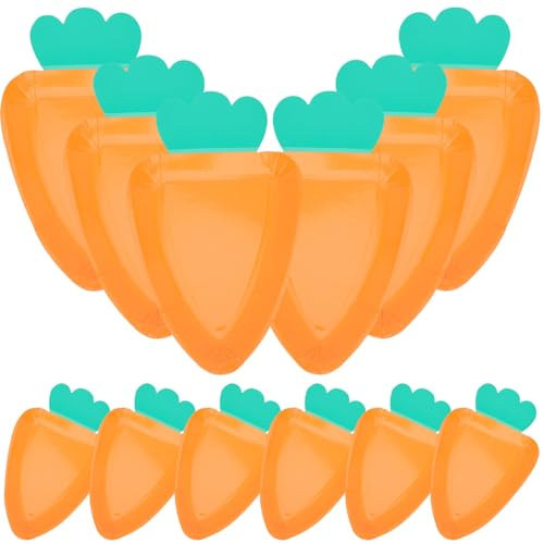 GALPADA Platos Desechables Forma de Zanahoria, 12 Unidades, Color Naranja Brillante, Papel Resistente para Fiesta de Pascua, Platos para Pastel, Postres y Cena, Accesorios Festivos