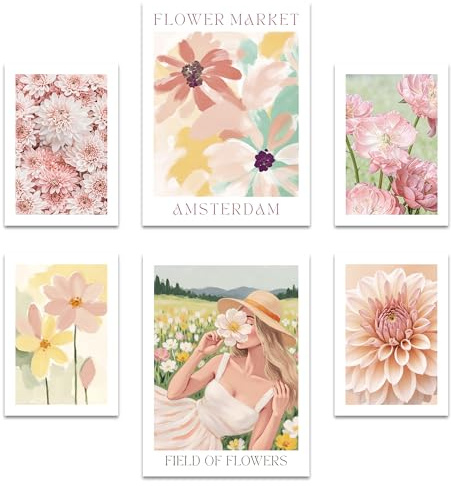 ARTFAVES® Poster Set - Flower Time - Gallery Wall Bilderwand Wohnzimmer, Schlafzimmer - 6 moderne Wandbilder Abstrakt, Kunst, Frühling, bunt, pastell, Blumen - ohne Bilderrahmen