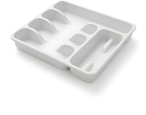 DIVCHI 6 Compartment Cutlery Tray for Kitchen Drawers, White | Plastic Cutlery Organiser Insert, Compact Drawer Organiser, Utensil Holder for Knives Forks Spoons