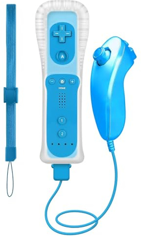 HZIME Wii Controller mit Motion Plus für Wii U (Blau) | Kompatibler Wii Controller mit integriertem Motion Plus und Silikon-Schutzhülle für Nintendo Wii und Wii U (Schwarz).