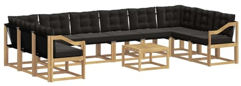 vidaXL Outdoor-Sofagarnitur mit Kissen 11 pcs Weiß und Schwarz, Garten-Sofa, modernes Outdoor-Satz, haltbare Terrassenmöbel, perfekte Lounge für Entspannung und Komfort