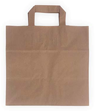 UNIVERS GRAPHIQUE 500 Sacs papier écrus à poignées plates FOND LARGE renforcées- 11 L : 25 cm H x 26 L x 17 cm soufflet. Compatible alimentaire