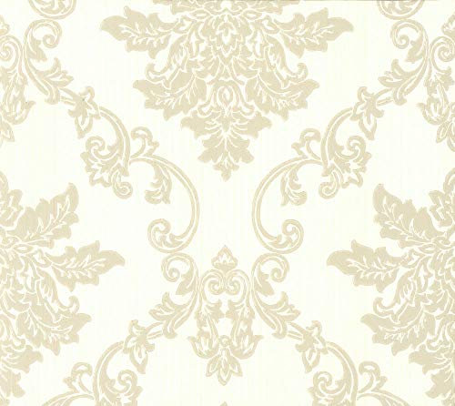 1601-106-03 - Rosemore Damask Striped Cream 1838 Wallpaper