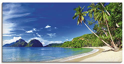 ARTLAND Wanddeko Leinwand Bilder Wandbild 150x75 cm Karibik Strand Südsee Palmen Sand Insel Himmel Natur Sommer Urlaub S9HV