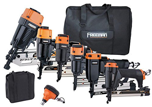 Freeman P9PCK - Kit completo de clavadora y grapadora neumática con bolsas y cierres (9 piezas)