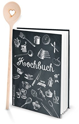 Logbuch-Verlag Kleines Rezeptbuch Eigenes Kochbuch DIN A5 zum Aufschreiben von Rezepten Geschenk Weihnachten MIT KOCHLÖFFEL schwarz weiß