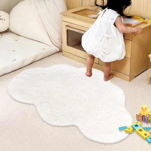 Teppich für Kinder, Wolkenform, Baby-Krabbelteppich, Kinderzimmer, weiche reine Baumwolle, luxuriöser Plüsch, handgefertigt, gestrickt, Dekoration, 101,6 x 66 cm