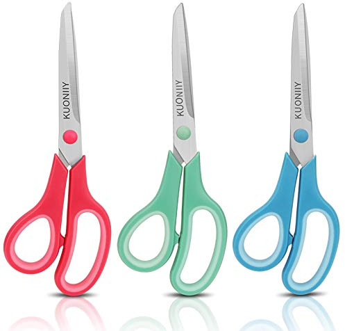 KUONIIY Schere, Ultra Scharfe Titan Scheren mit weichem Griff, Multifunktionale Scheren Set, 3er Pack, 20,3 cm (Rot, Grün, Blau)