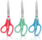 KUONIIY Schere, Ultra Scharfe Titan Scheren mit weichem Griff, Multifunktionale Scheren Set, 3er Pack, 20,3 cm (Rot, Grün, Blau)