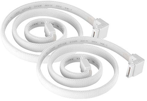 SilverStone Technology CP08W - Cable SATA de 90 grados, 3 manguitos, color blanco con protección EMI para 6 Gb/s (2 unidades)